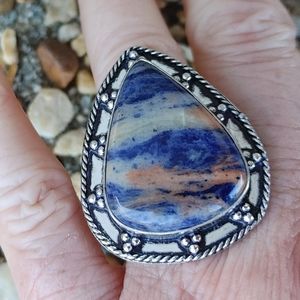 Sunset Sodalite Gemstone Ring in 925 Solid Sterling Silver (Size 9 1/2)
